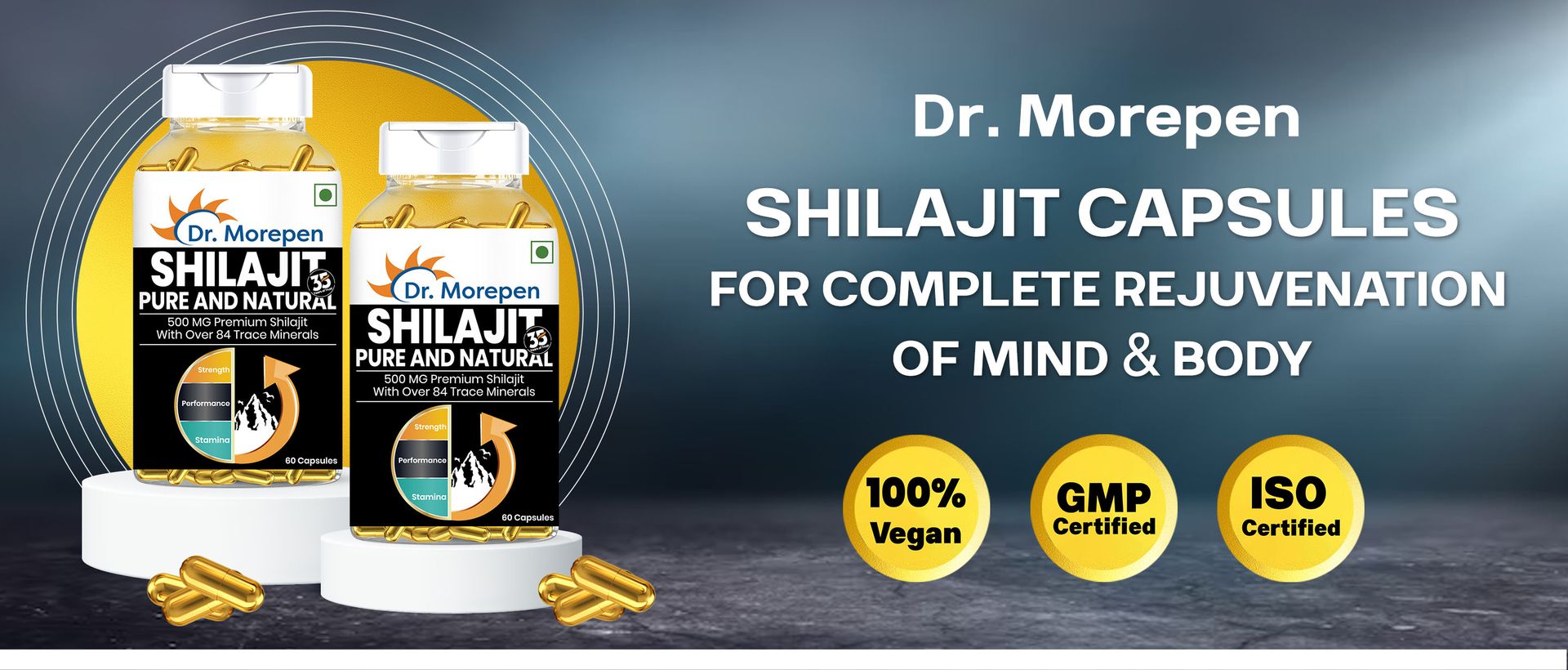 DR. MOREPEN Shilajit Capsules | Pure Himalayan Shila jit Extract Vegan, Pure & Natural Consist of More Than 84 Minerals 60 Capsule Pack of 1