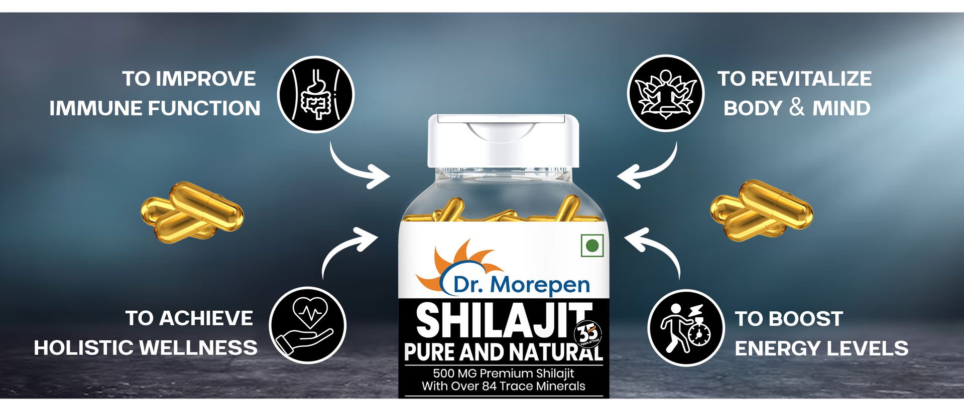 DR. MOREPEN Shilajit Capsules | Pure Himalayan Shila jit Extract Vegan, Pure & Natural Consist of More Than 84 Minerals 60 Capsule Pack of 1