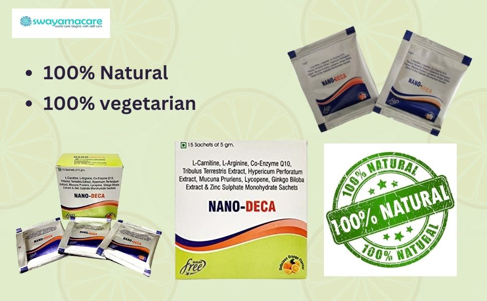 Nano Deca Orange Flavor 15 Sachet Of 5 Gm, L Carnitine, L Arginine, Co-Enzyme Q10, Tribulus Extract, Zinc,Ginko Biloba,Sugar Free