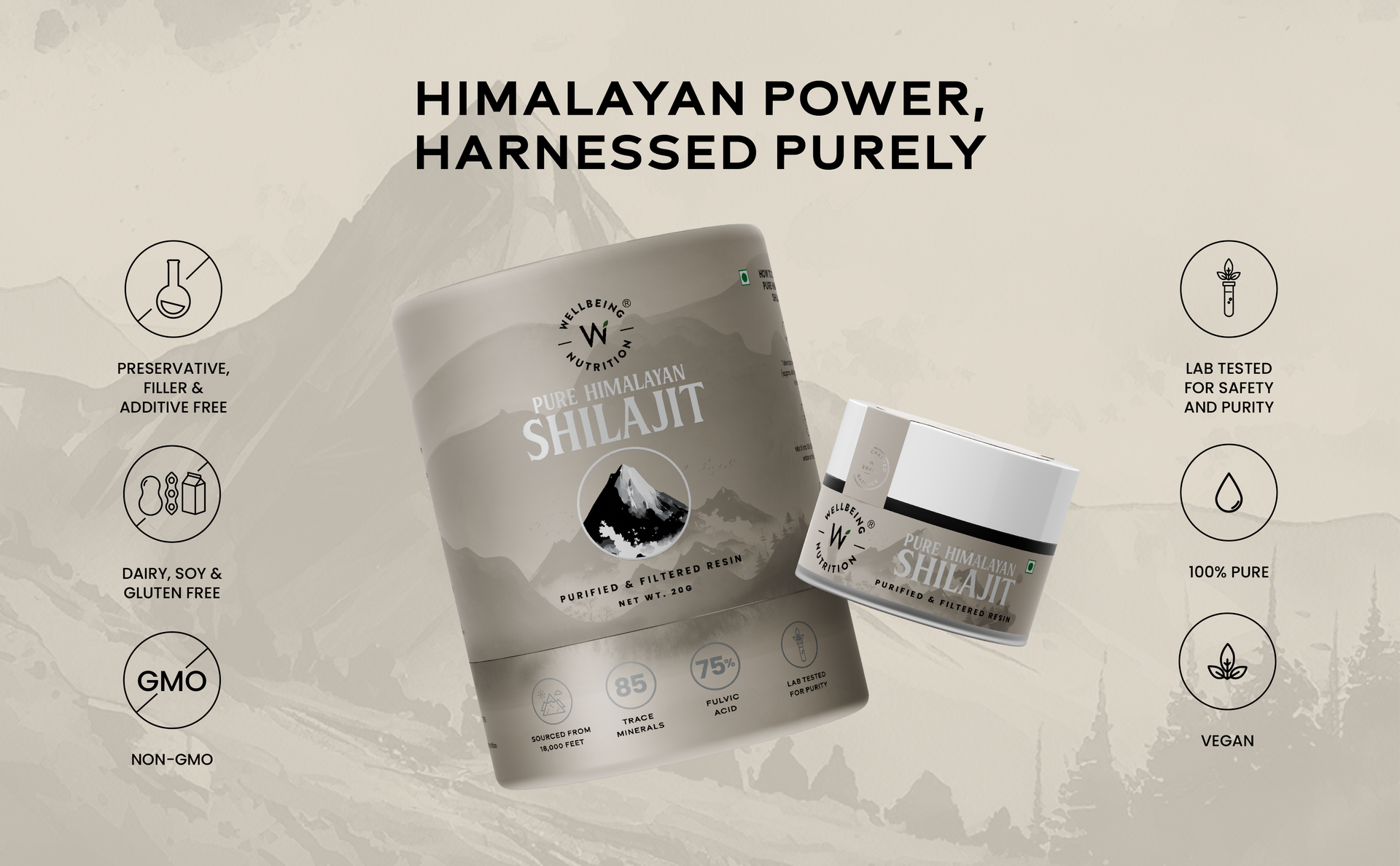 Wellbeing Nutrition Himalayan Shilajit Original Resin 20g for Men & Women with 75% Fulvic Acid & 85 Trace Minerals | 100% Ayurvedic | For Energy, Stamina, Muscle Growth Strength & Performance