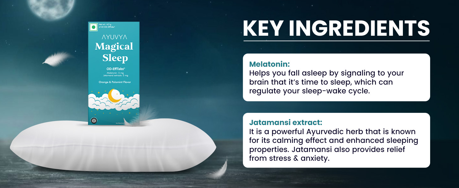 Ayuvya Magical Sleep Support Melatonin Effervescent Pills - Natural Sleep | Night Time Sleep Aid & For Morning Energy | As Seen on Shark Tank