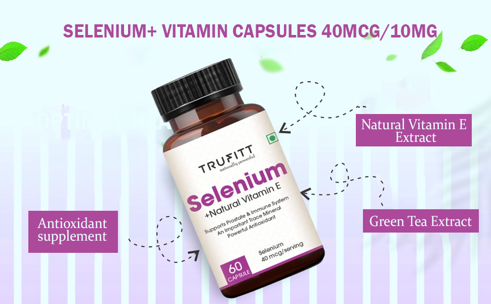 Selenium Capsules 40Mcg + Vitamin E 10Mg, With Green Tea Extract- Optimal Health, Antioxidant Supplement With Superior Absorption (60 Capsules)