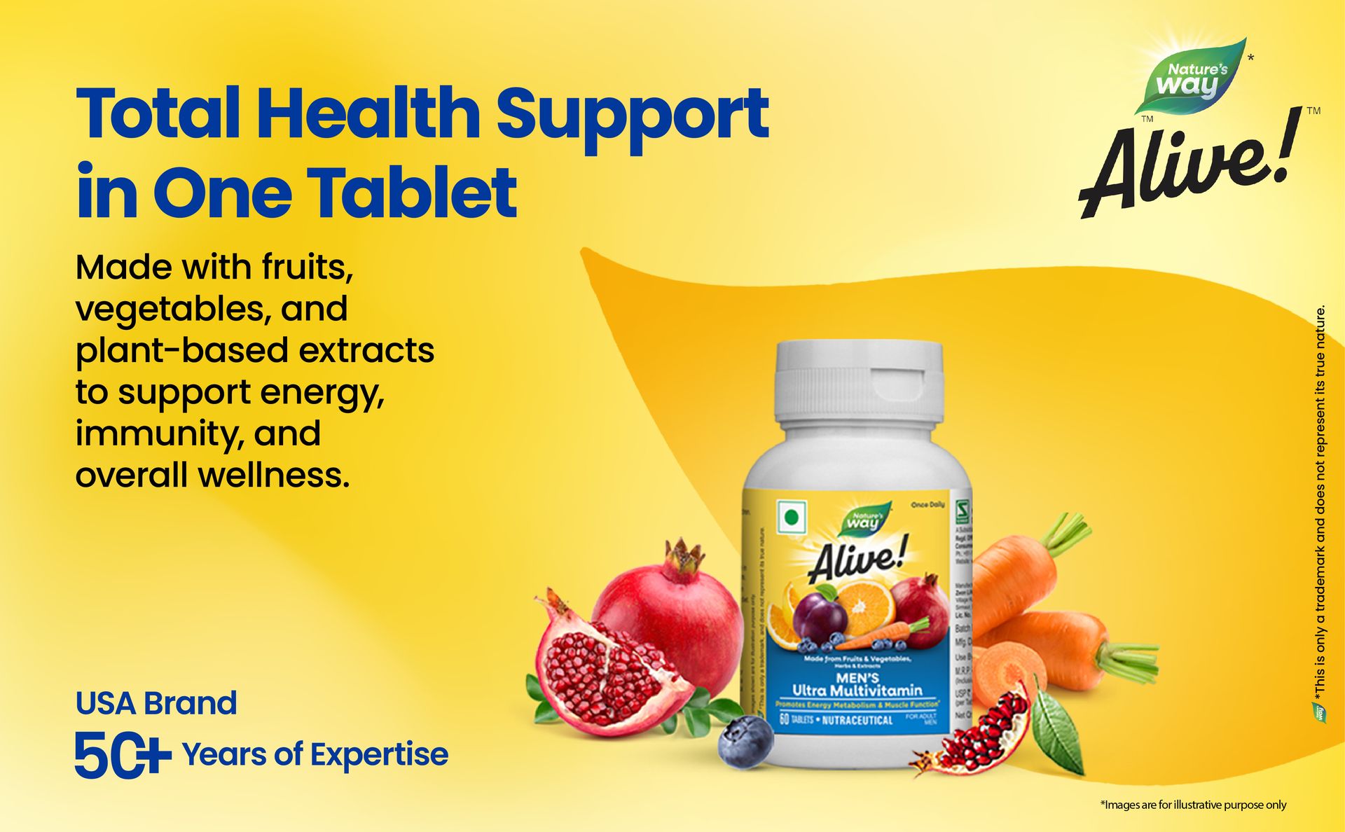 Nature’s Way Alive Men’s Ultra Multivitamin – Daily Supportive Nutrition from 32+ Fruits & Veggies | 8 Key Minerals | 17+ Vitamins | Immunity & Metabolism Support | Digestive Enzymes | 100% RDA of 17+ Vitamins & Minerals 60 Veg tablets