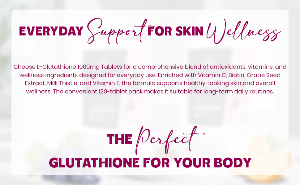 L - Glutathione Tablets 1000mg with Vitamin C, Biotin, Milk Thistle, Grape Seed and vitamin Extract for Help to Skin Glow (Pink White) (120 Tablets) MRP. 2398 Rs.