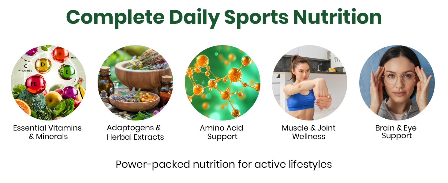 Vlado's Himalayan organics Multivitamin Sports with Vitamin B1,B2,B3,B5,B7,B9,B12,A,D3,K2,E And Calcium Magnesium Zinc with Iron, Copper, Selenium, Chromium, Zeaxanthin, Lutein, Brahmi, Ashwagandha, Ginkgo, L-carnitine, L-arginine, Gokhru and Spirulina with 60+ Nutrients | Good For Brain, Eye, Muscle & Joint Care - 90 Veg Tablets