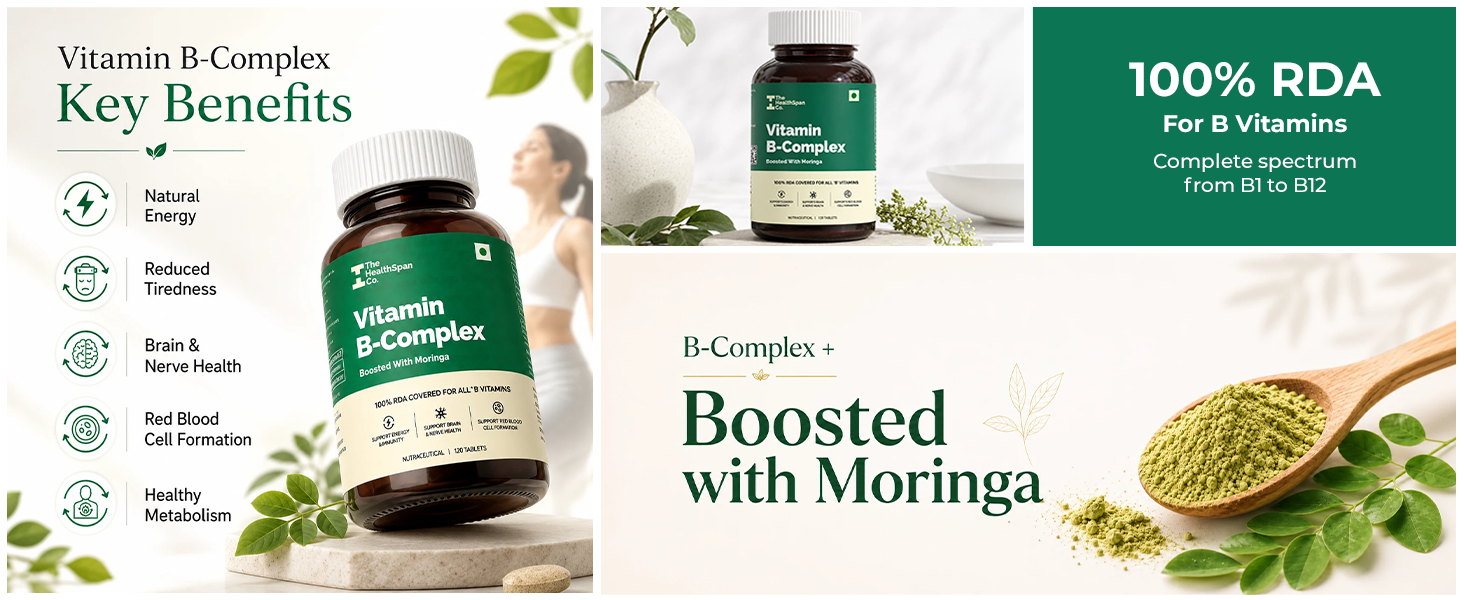 The Healthspan Co. Vitamin B-Complex with Moringa - 120 Vegetarian Tablets