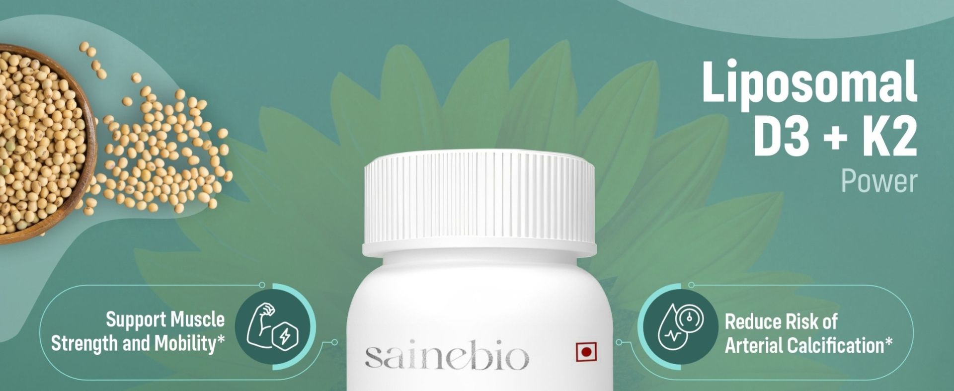 Sainebio Vitamin D3 K2 Supplement 600 IU D3 with 55 mcg K2 | Supports Strong Bones, Heart Health & Immunity | High Bioavailability Softgel Capsules | 60 Softgels