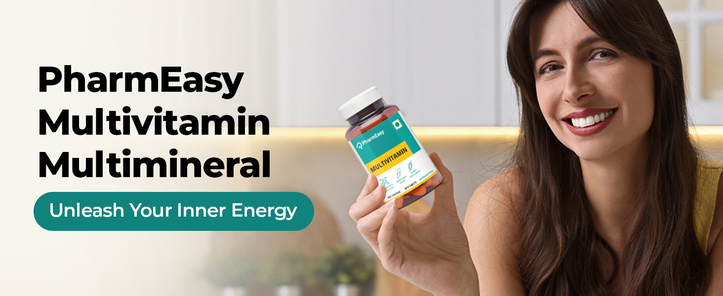 PharmEasy Advanced Multivitamin for Men and Women with Vitamins and Minerals, Zinc, Calcium, Vitamin C, Vitamin D2, and Antioxidants, for Immunity & Energy - (60 Multivitamin Capsules)