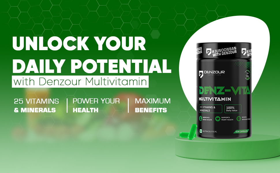 Denzour Nutrition Denz-Vita Multivitamin Capsules for Men & Women | 25 Essential Vitamins & Minerals | Supports Daily Energy, Immunity & Recovery | 60 Capsules