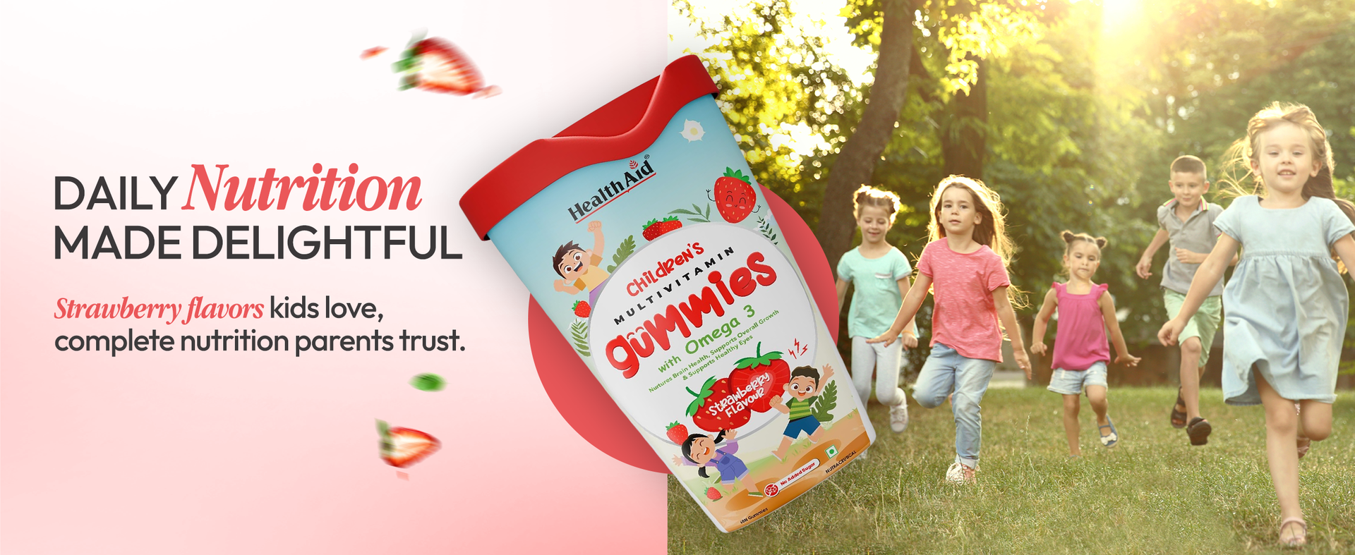 HealthAId Children's Multivitamin Gummies - Sugar-Free Fiber & Omega 3 | Supports Brain & Eye Health, Immunity, Digestion, Daily Wellness | 24 Essential Nutrients with Iron, Vitamins C, A, B, D | Natural Berry & Strawberry Flavor | Dairy & Soy Free - 60 Gummies