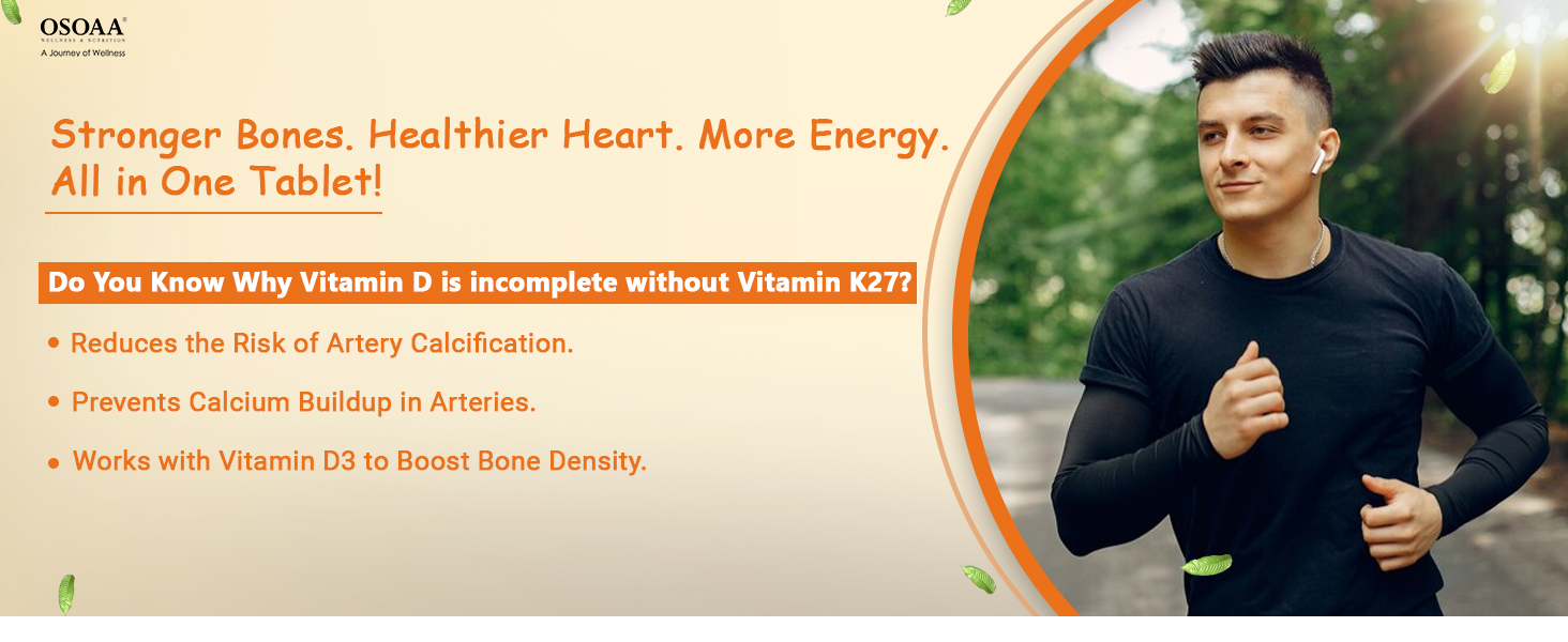 OSOAA Vitamin D3 K2 MK7 Supplement - 120 Tablets | 600 IU | Promotes Calcium Absorption, Bone Health, Muscle Strength & Immunity | Plant Based - Lichen Source | (Pack of 2)