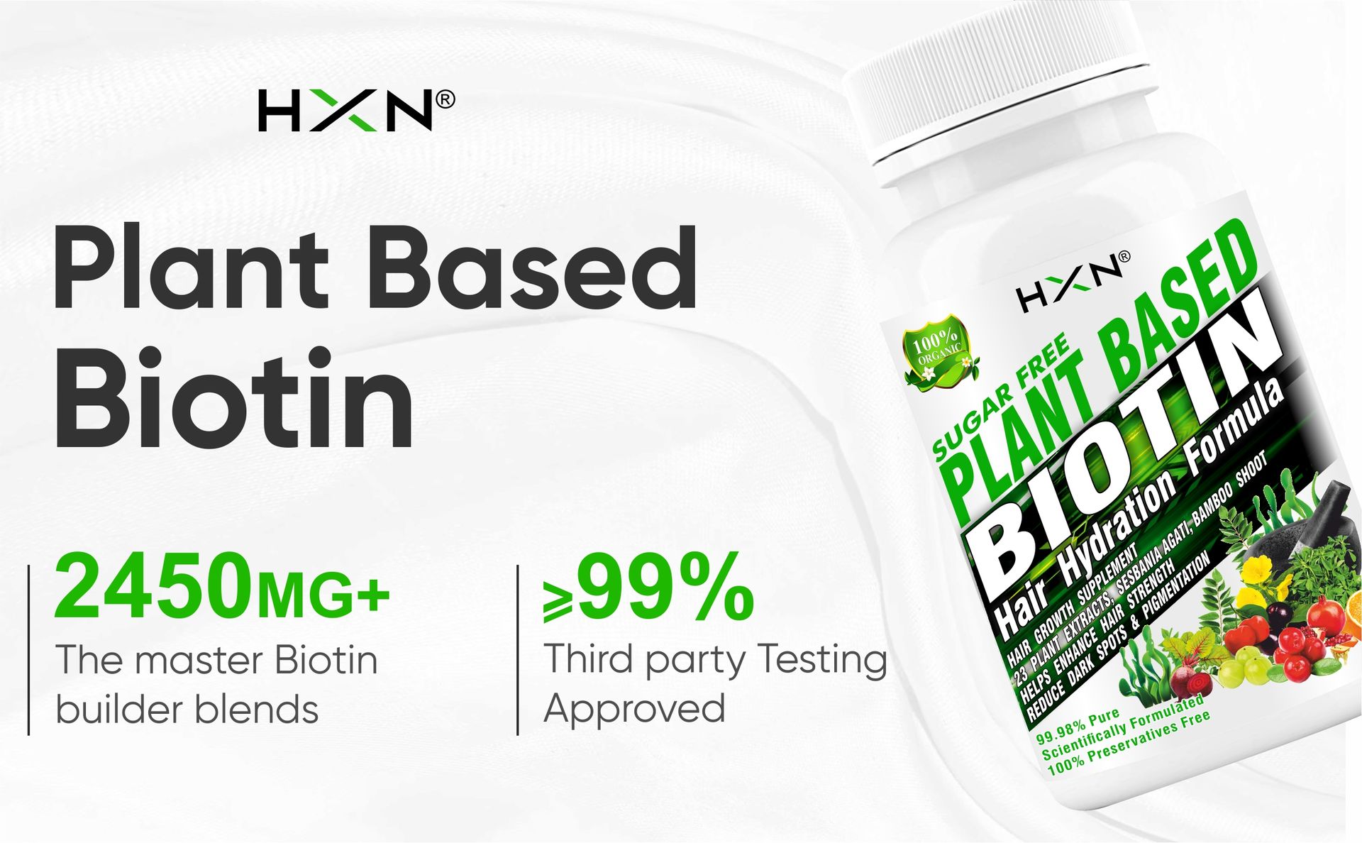 HXN Hair Supplements For Women, With Vitamin C, Glutathione Supplement & Multivitamins, Plant-Based Biotin Tablets For Hair Growth, Fall Control & Regrowth Supplement-120 (Pack 2)