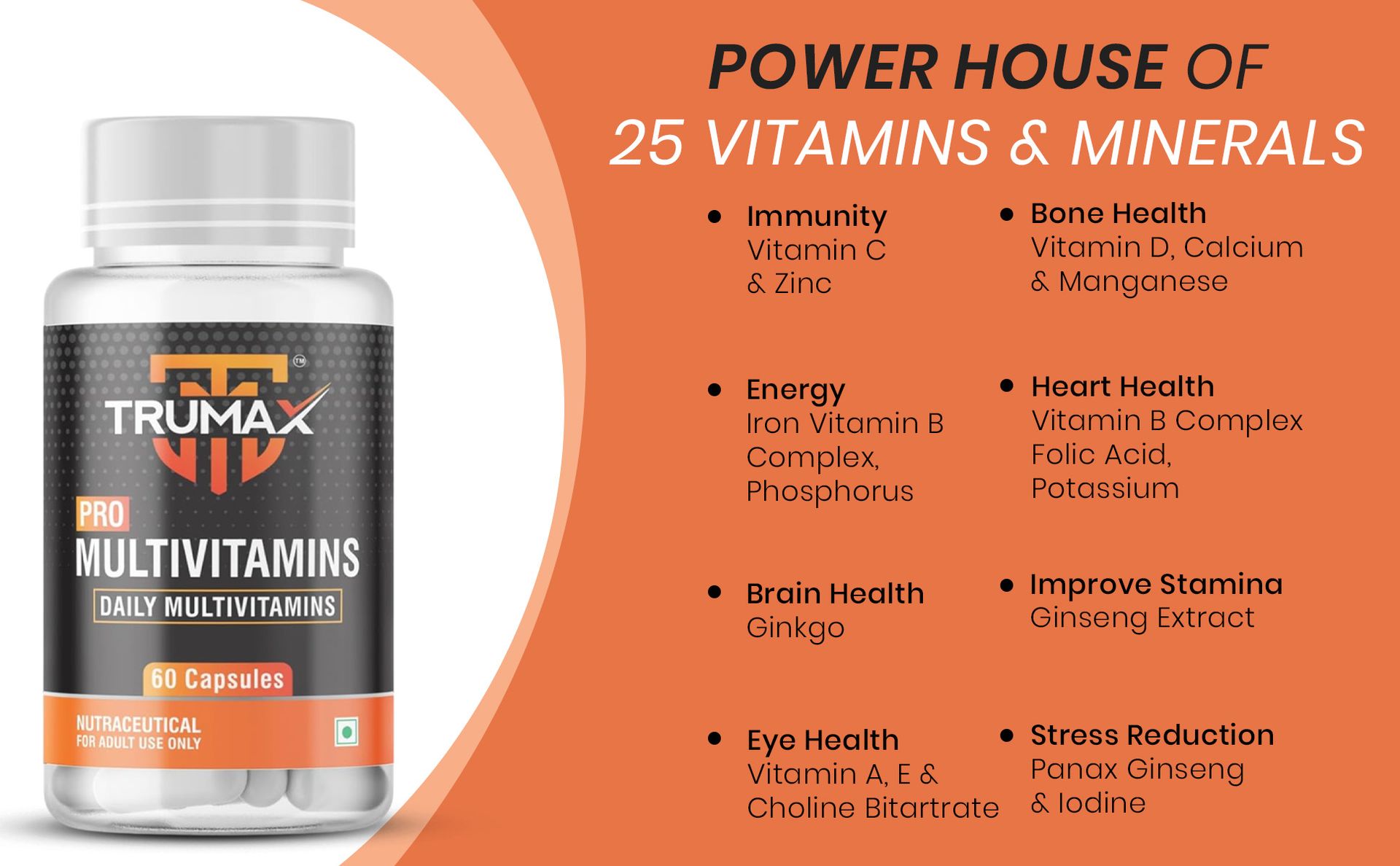 Pro Multivitamins Capsules 60 Counts with Essential Minerals, Zinc & Vitamins for Stamina & Immunity Daily Supplement for Men & Women