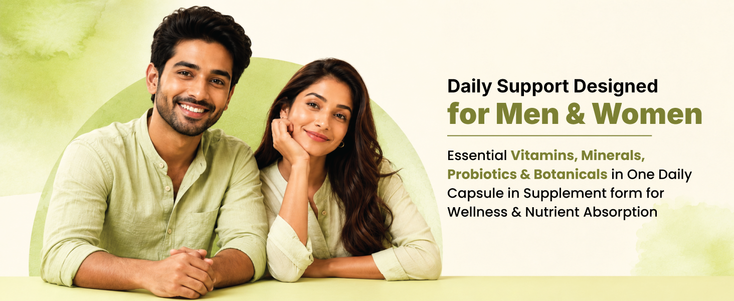 ZEROHARM Multivitamin+Probiotics for Men & Women | Plant-Based Daily Supplement with 25 Probiotic Strains | Boosts Immunity, Energy & Digestion | Whole Food Multivitamins & Minerals | 60 Veg Capsules