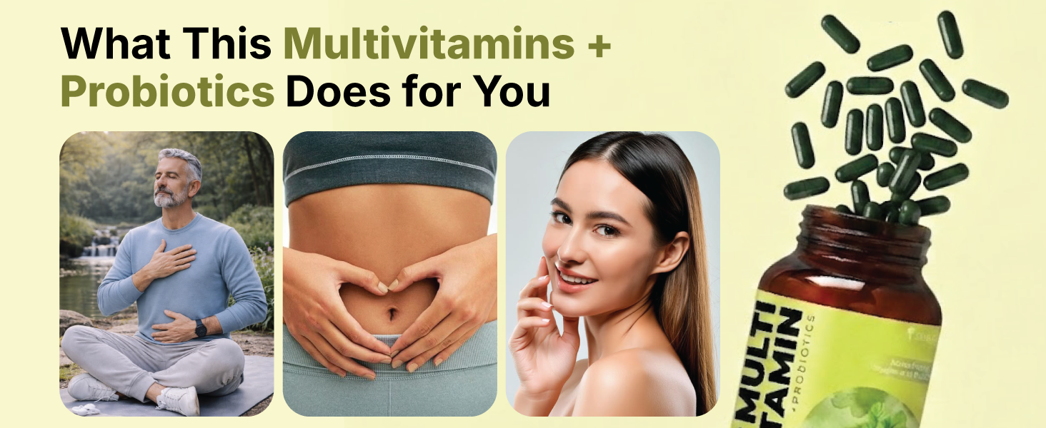 ZEROHARM Multivitamin+Probiotics for Men & Women | Plant-Based Daily Supplement with 25 Probiotic Strains | Boosts Immunity, Energy & Digestion | Whole Food Multivitamins & Minerals | 60 Veg Capsules
