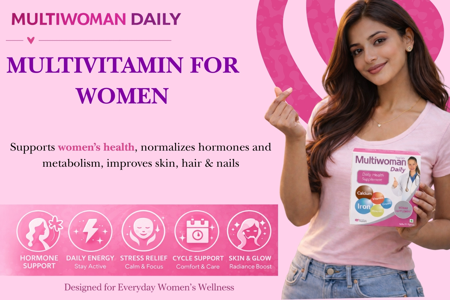 MultiWoman Daily Multivitamin for Women with Iron, Biotin, Vitamins A, D, C, E, B12 & Minerals – Supports Energy, Immunity, Hair, Skin & Nails (30 Tablets)