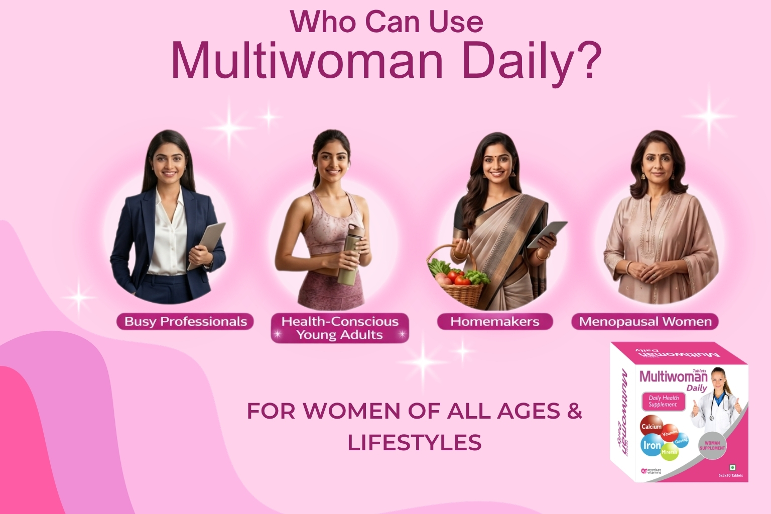 MultiWoman Daily Multivitamin for Women with Iron, Biotin, Vitamins A, D, C, E, B12 & Minerals – Supports Energy, Immunity, Hair, Skin & Nails (30 Tablets)