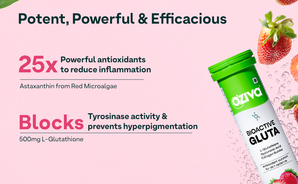 OZiva Collagen + Glutathione, for Radiant Skin, Strawberry
