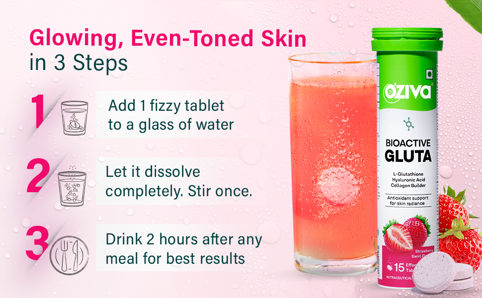 OZiva Collagen + Glutathione, for Radiant Skin, Strawberry