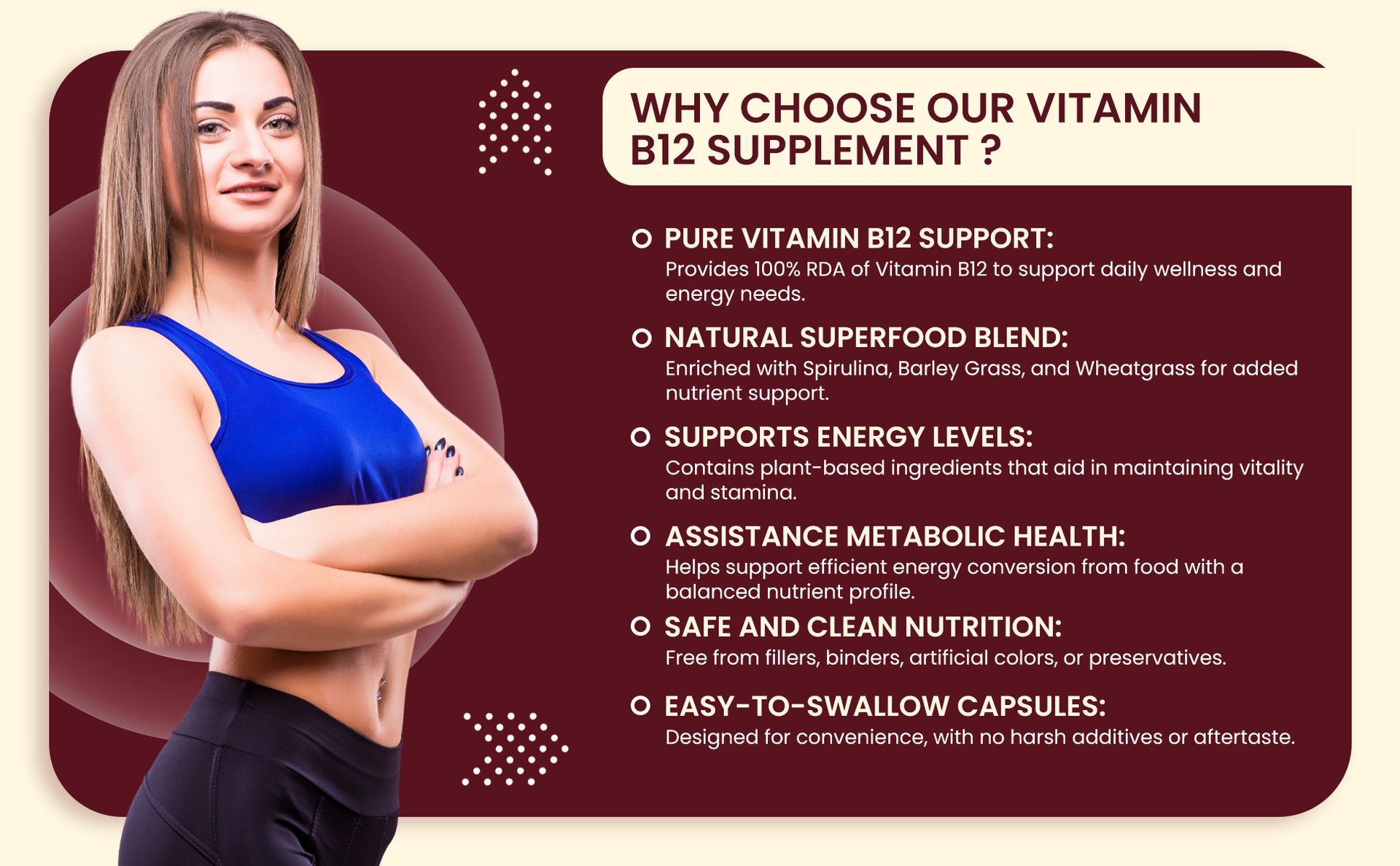 Plant-Based Vitamin B12 Supplement | Natural Superfood Blend with Spirulina, Wheatgrass, Barley Grass, Moringa & Beetroot | for Energy, Metabolism & Immune Support | 60 Capsules