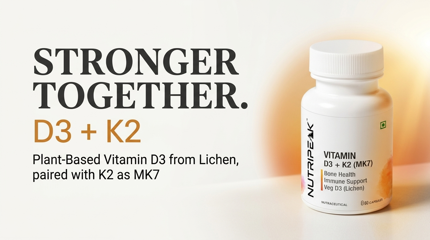 Vitamin D3 600 IU + K2 MK7 Capsules | Veg D3 from Lichen | Bone Health, Calcium Absorption & Heart Wellness | Immune & Muscle Support | 60 Veg Capsules