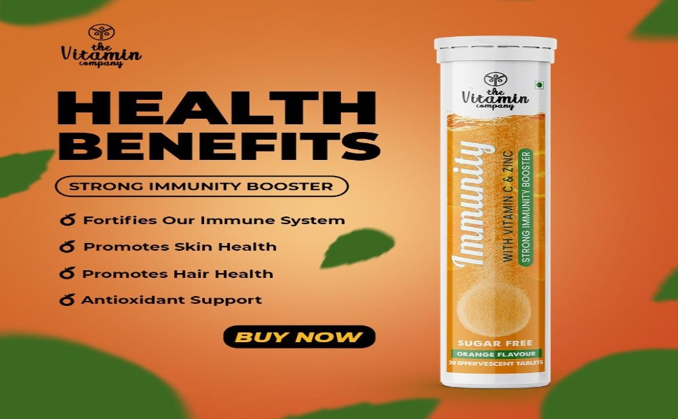 Immunity 1000 mg, with Vitamin C & Zinc, Stronger Natural Immunity Booster, Antioxidant & Skin Care, Effervescent Tablets, Fast Absorption | Antioxidant & Skin Health | Orange Flavour | 10 Tablets