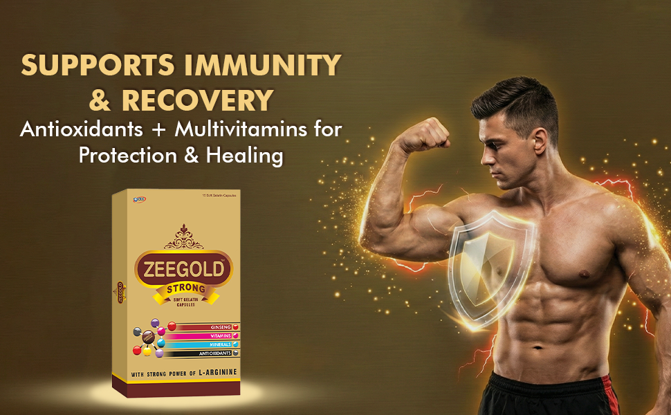 Zeegold Strong Soft Gelatin Capsules – Nutraceutical Multivitamin with Ginseng, L-Arginine, Vitamins, Minerals & Antioxidants (15 Capsule Each) - Pack of 04