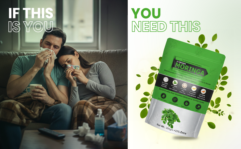 TMP U-Creasin Moringa Powder Super Food | Rich in Vitamins & Antioxidants | Immunity & Daily Nutrition Support | Vegan | 200g + 25% Extra