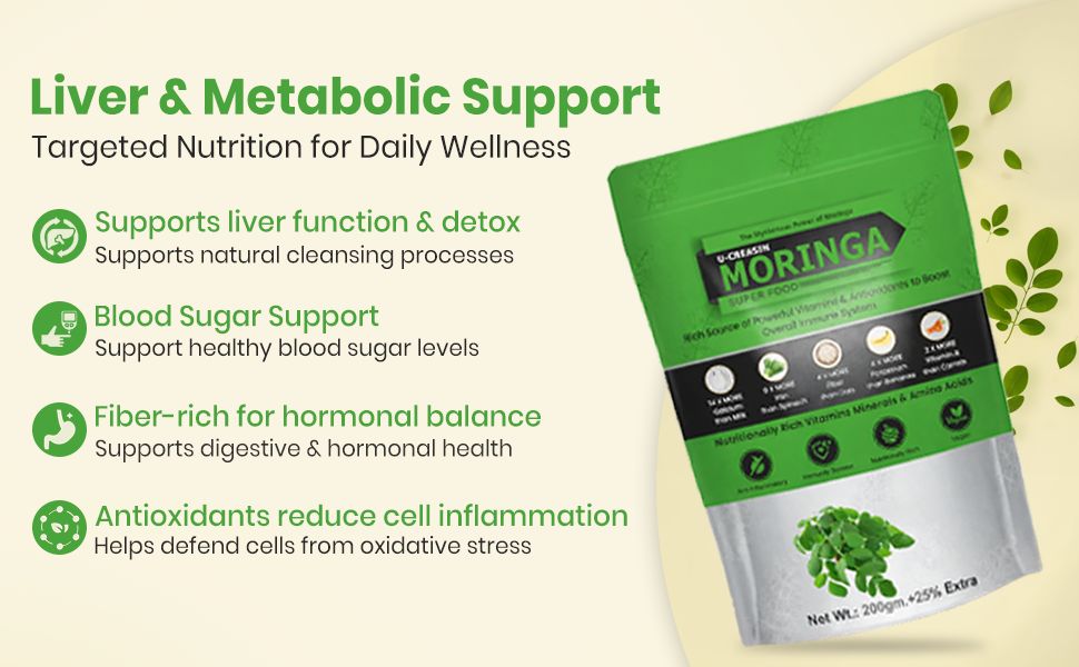 TMP U-Creasin Moringa Powder Super Food | Rich in Vitamins & Antioxidants | Immunity & Daily Nutrition Support | Vegan | 200g + 25% Extra