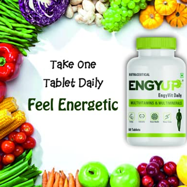 ENGYUP EngyVit Daily Multivitamin & Multimineral (60 Veg Tablets) | Blends of 32 Vital Ingredients & Herbal Extracts