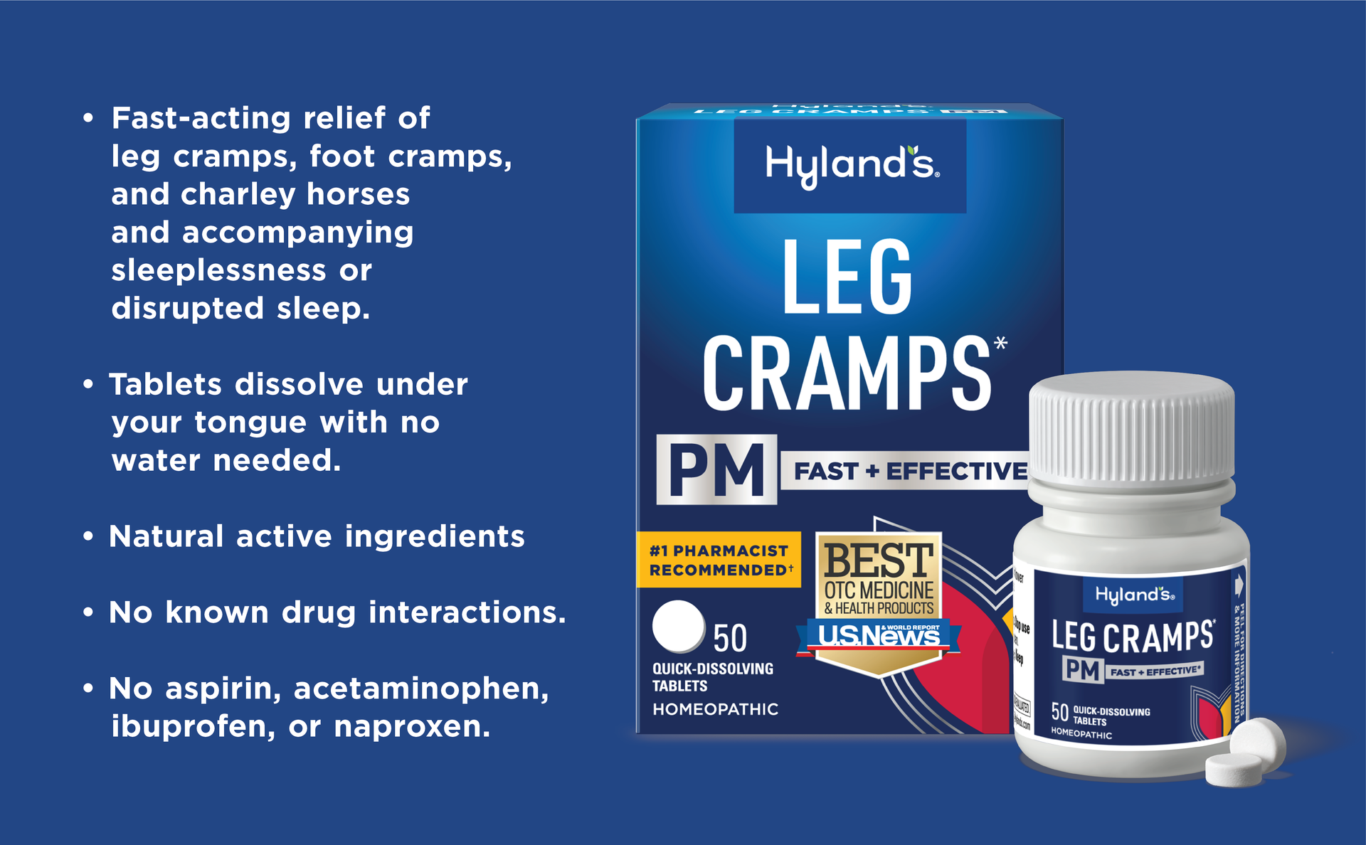 Hyland's Leg Cramps PM for Nighttime Pain Relief, 50ct
