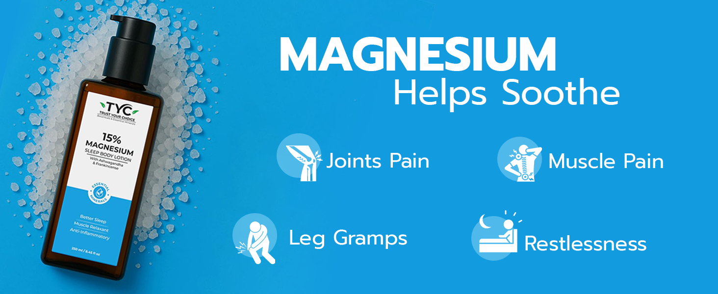 TYC Trust Your Choice Magnesium Sleep Body Lotion, 15% Magnesium Chloride with Ashwagandha and Frankincense Oil, Magnesium Lotion For Sleep For, Magnesium Lotion For Muscle Recovery, Relaxation, No Added Fragrance - 250ml( Pack of 1)