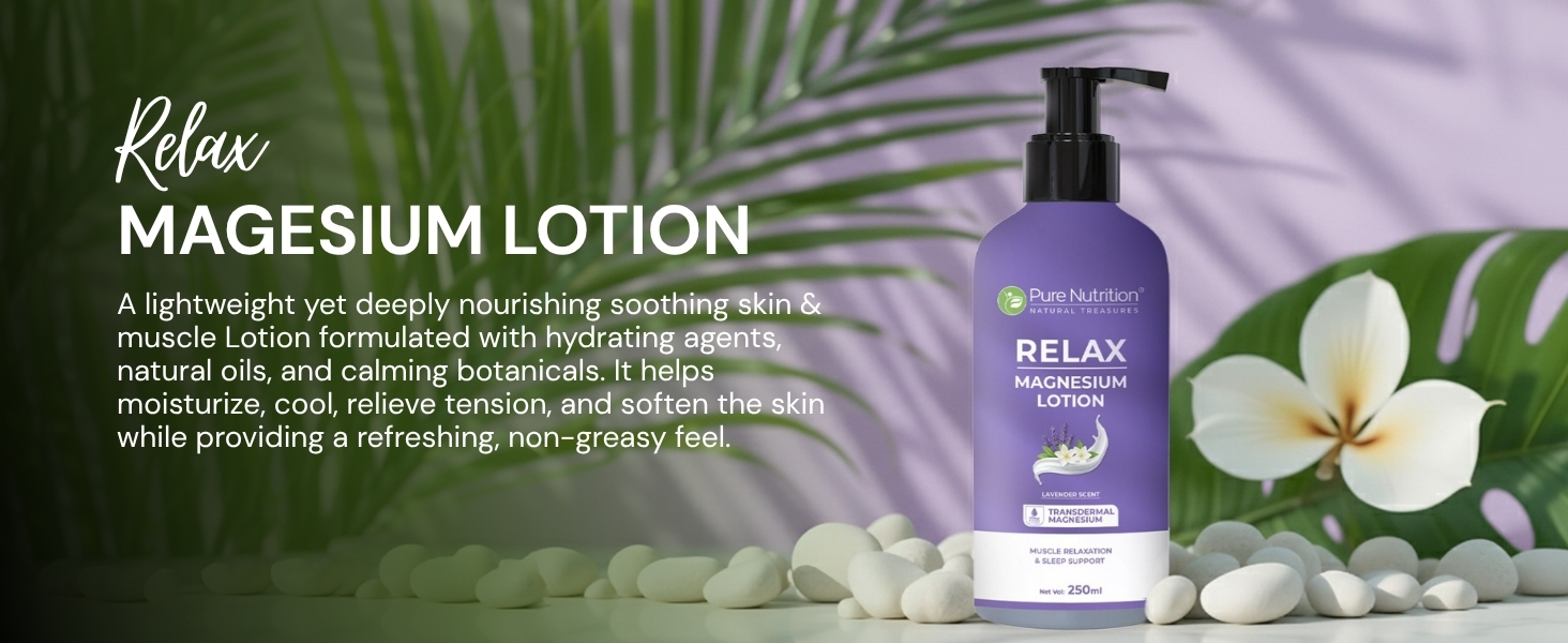 Pure Nutrition Magnesium Body Lotion Sleep Minerals | Magnesium Lotion For Sleep Routine, Body Relaxation | Moisturizer With Lavender Oil For Women & Men | 250 ml