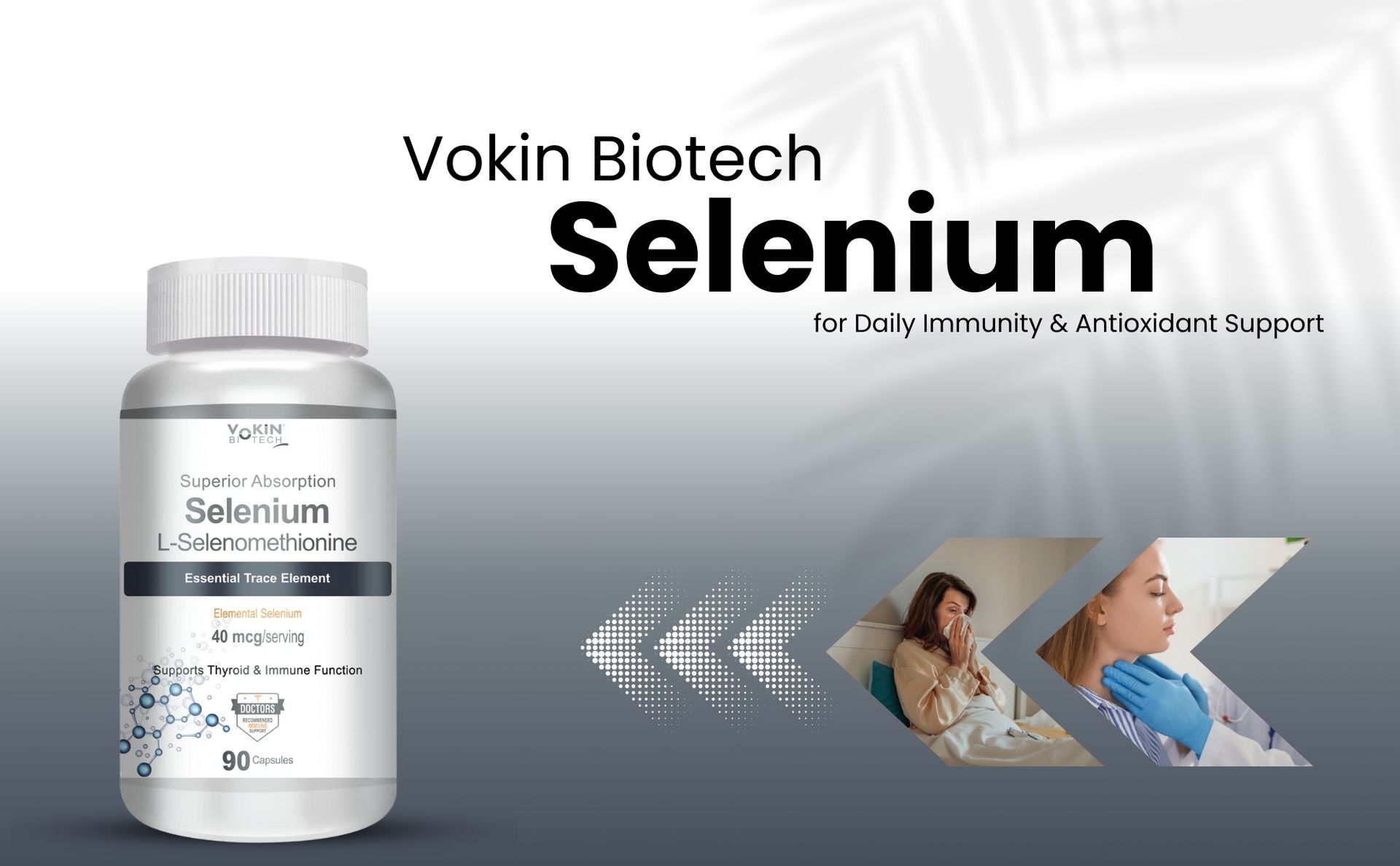 Vokin Biotech Selenium Capsules 40mcg - Superior Absorption - 90 Vegetarian Capsules