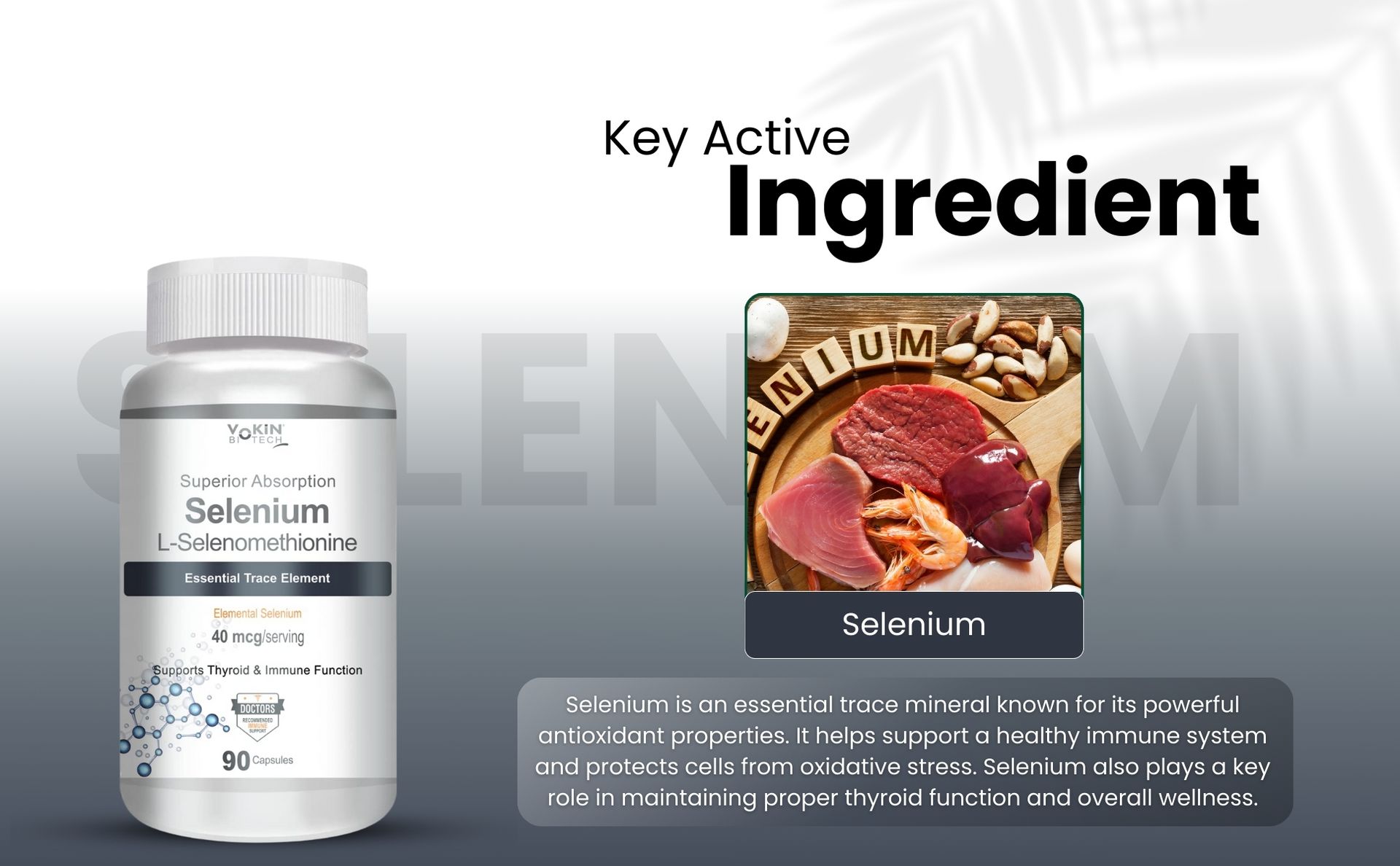Vokin Biotech Selenium Capsules 40mcg - Superior Absorption - 90 Vegetarian Capsules