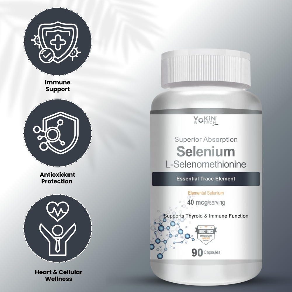 Vokin Biotech Selenium Capsules 40mcg - Superior Absorption - 90 Vegetarian Capsules