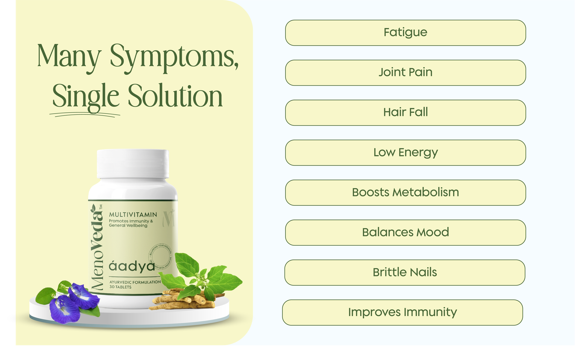 Menoveda Aadya Multivitamin for Women -30 Tablets (Pack of 2) Ayurvedic Multi Vitamin Supplement for Immunity, Energy & Hormone Balance | Daily Women’s Vitamins for General Wellbeing | Herbal Nutritional Support