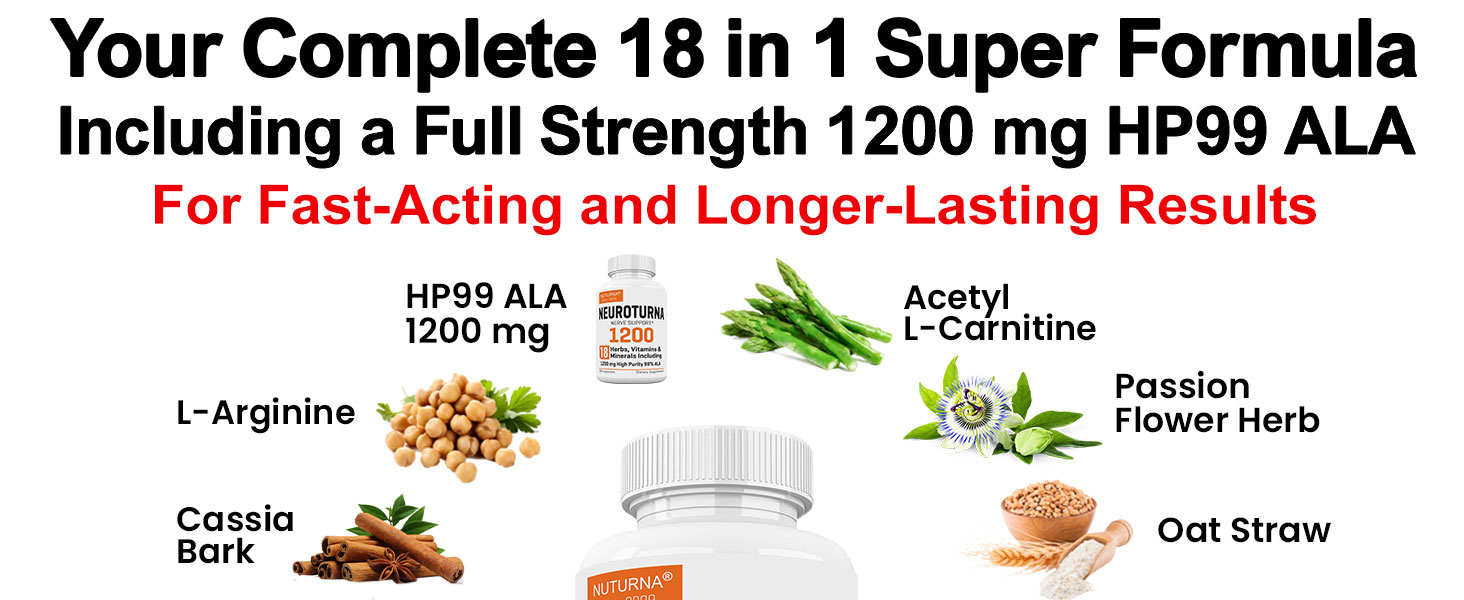 Neuropathy Support Supplement with 1200 mg HP-99 Alpha Lipoic Acid - Max Strength ALA Nerve Formula for Feet Hands Fingers Legs - Ultra Potent 18 in 1 Natural Nerve Vitamins - 180 Capsules