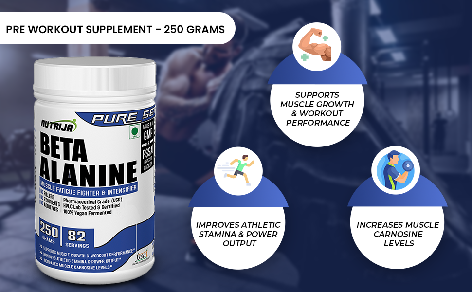 NutriJa Beta Alanine Powder 250g | Tangy Orange Flavor | Pre Workout Amino Acid Supplement | Supports High Intensity Training, Workout Endurance & Training Performance | Gym Supplement