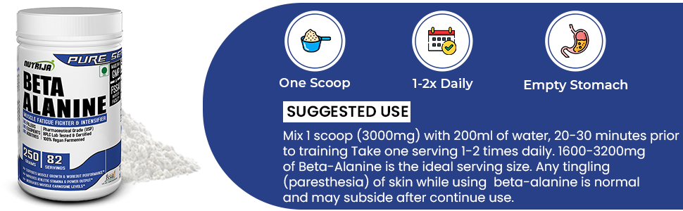 NutriJa Beta Alanine Powder 250g | Tangy Orange Flavor | Pre Workout Amino Acid Supplement | Supports High Intensity Training, Workout Endurance & Training Performance | Gym Supplement