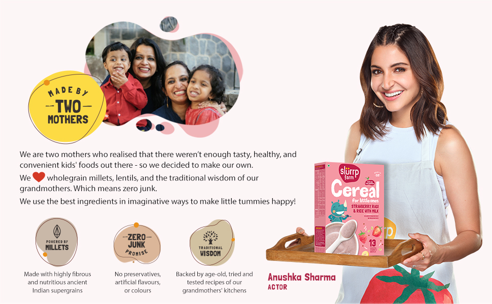 Slurrp Farm Baby Cereal, Ragi, Rice and Strawberry with Milk, Instant Healthy Wholesome Food, 200 g & Sathu Maavu, cereal for little ones | Healthy Wholesome Food, 200g