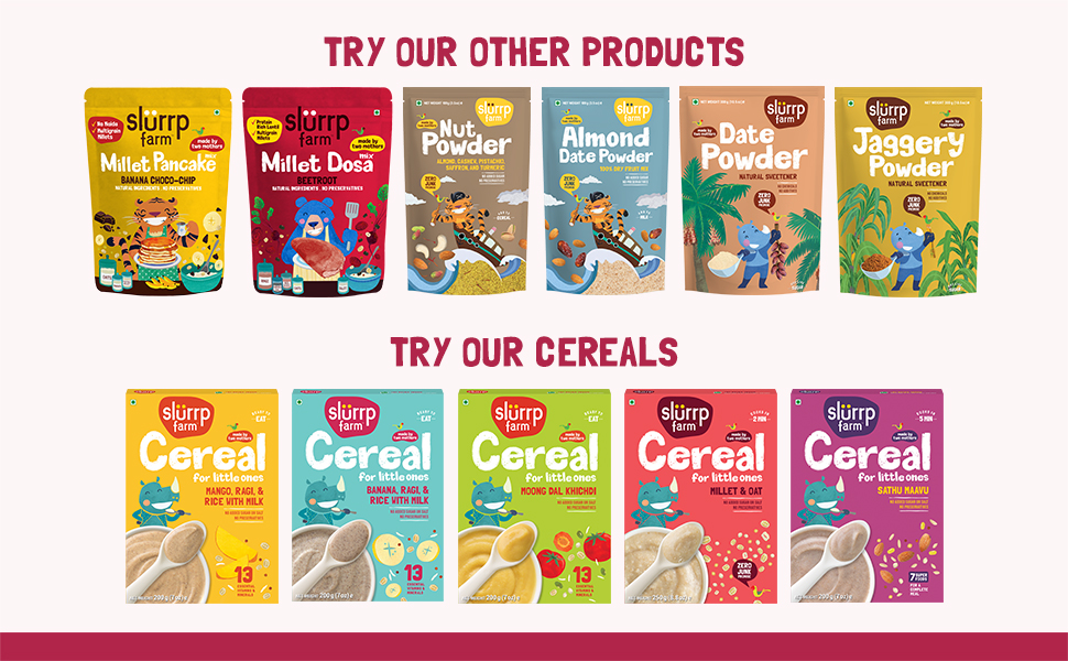 Slurrp Farm Baby Cereal, Ragi, Rice and Strawberry with Milk, Instant Healthy Wholesome Food, 200 g & Sathu Maavu, cereal for little ones | Healthy Wholesome Food, 200g
