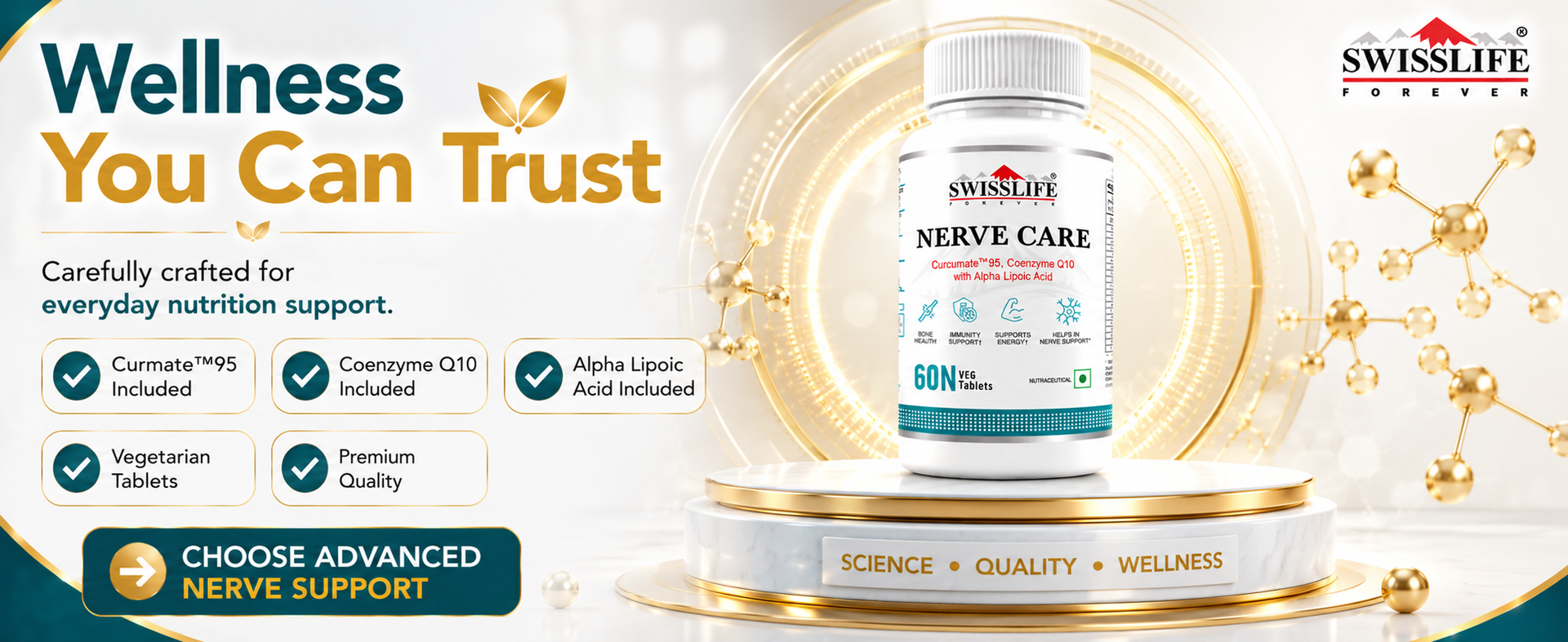 SWISSLIFE FOREVER Nerve Care Tablets (60 Tablets) | Multivitamin with Coenzyme Q10, Alpha Lipoic Acid & B-Vitamins | Supports Nerve Health, Energy & Immunity | For Men & Women