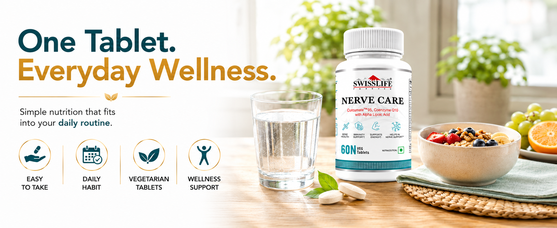 SWISSLIFE FOREVER Nerve Care Tablets (60 Tablets) | Multivitamin with Coenzyme Q10, Alpha Lipoic Acid & B-Vitamins | Supports Nerve Health, Energy & Immunity | For Men & Women