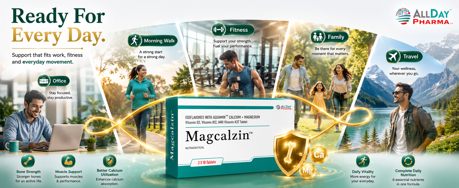 ALLDAY PHARMA Magcalzin Tablets | Multivitamins | Dietary with Mineral and Vitamins Help in Bone health, Muscle Health, Heart Health | for Men & Women (10 Tablets)