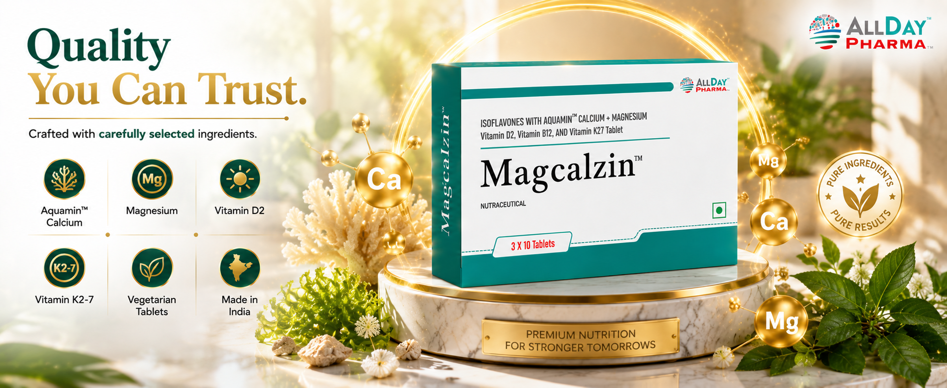 ALLDAY PHARMA Magcalzin Tablets | Multivitamins | Dietary with Mineral and Vitamins Help in Bone health, Muscle Health, Heart Health | for Men & Women (10 Tablets)