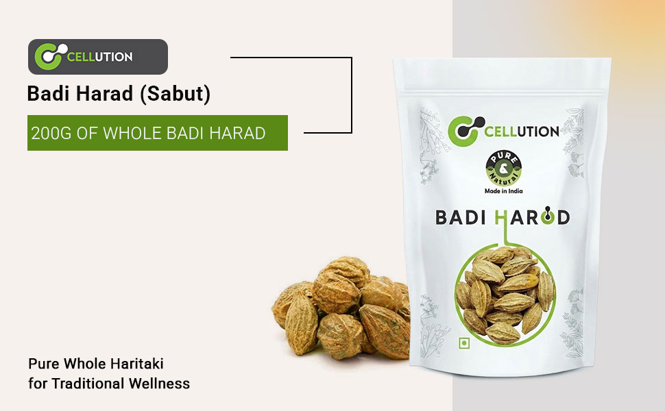 CELLUTION Badi Harad (Sabut) - 200gm Haritaki | Karakkaya | Yellow Terminalia Chebula | Kadukkai | Haritaki Natural | Inknut Whole | Harad Badi Pili | (200 Grams)