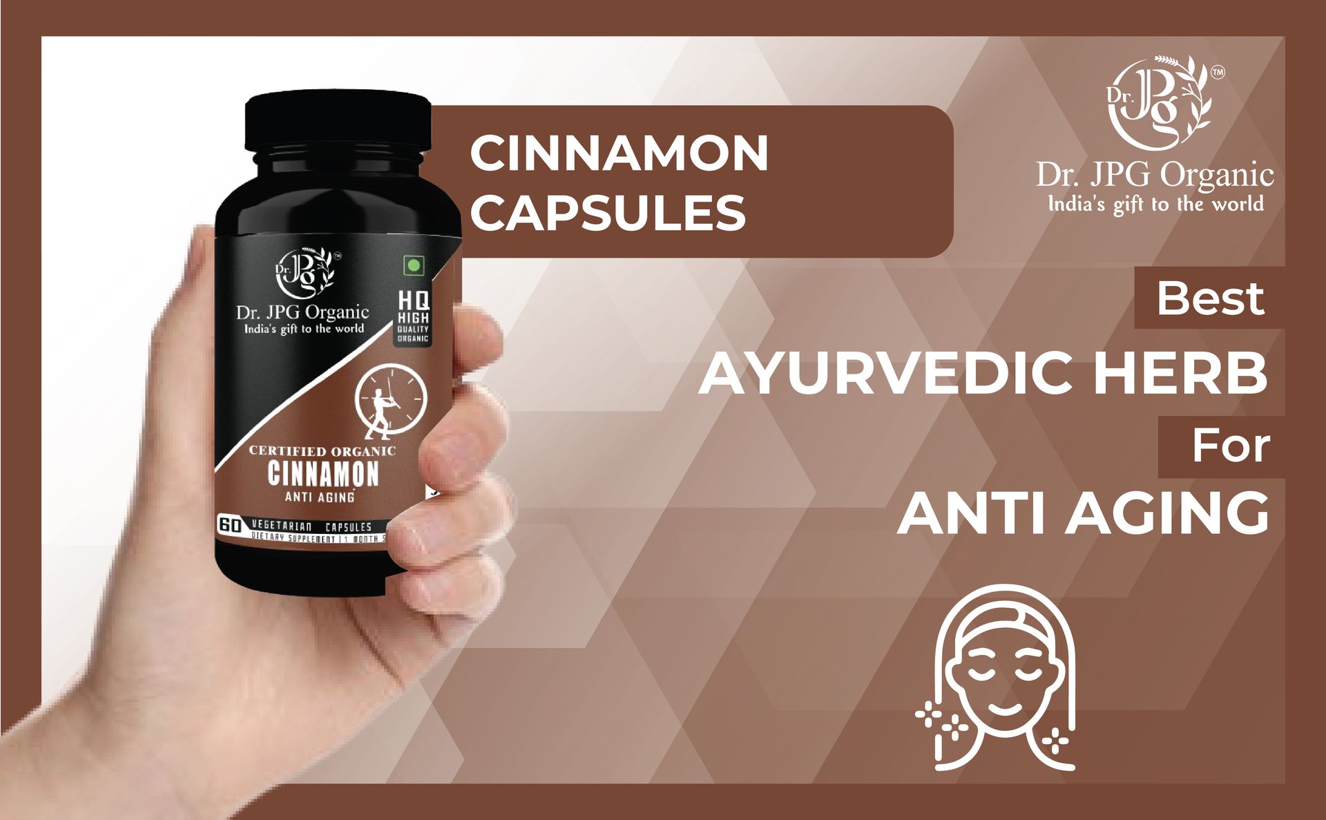 Dr. JPG Organic Cinnamon Capsules 60 Veg. Capsules/INDIA ORGANIC Certified (Pack Of 2)