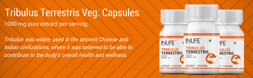 INLIFE Tribulus Terrestris Supplement 1000mg, Gokshura, 60 Veg Caps