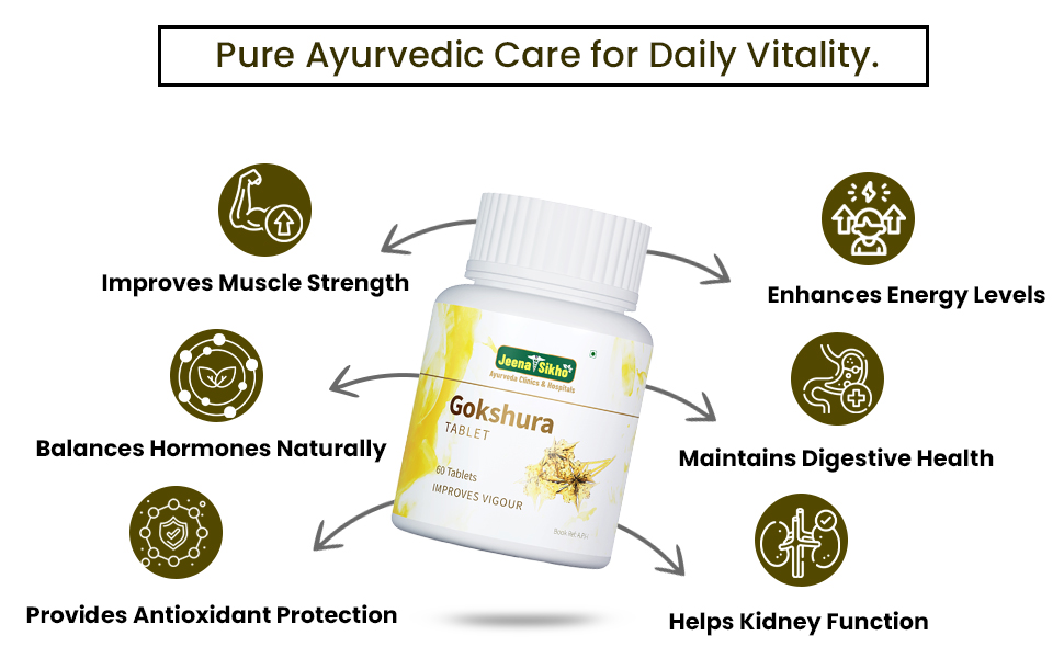 Jeena Sikho Gokshura Tablet | Natural Ayurvedic Supplement For Immunity | Improves Overall Wellness And Gut Health, 60 Tablets